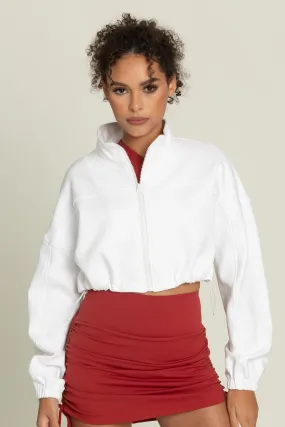 White Cinched Zip-Up Jacket