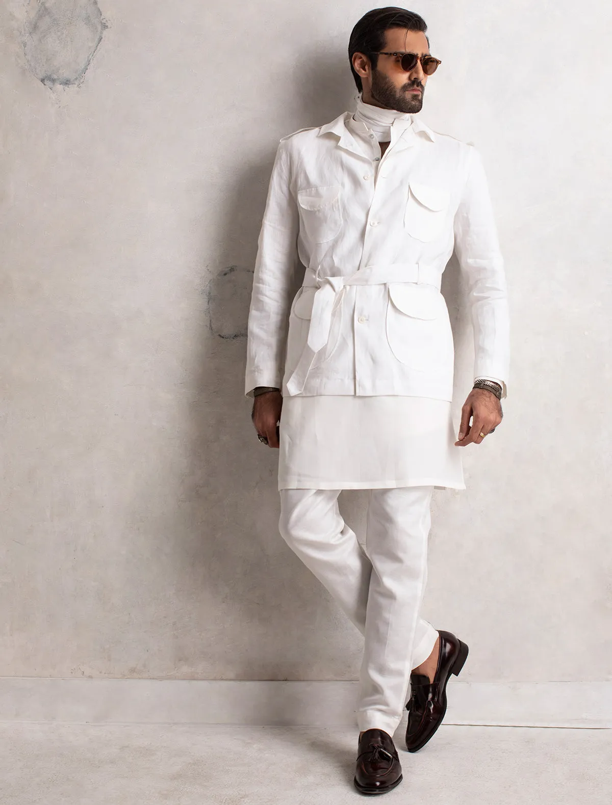 WHITE LINEN KURTA WITH COTTON PAJAMA