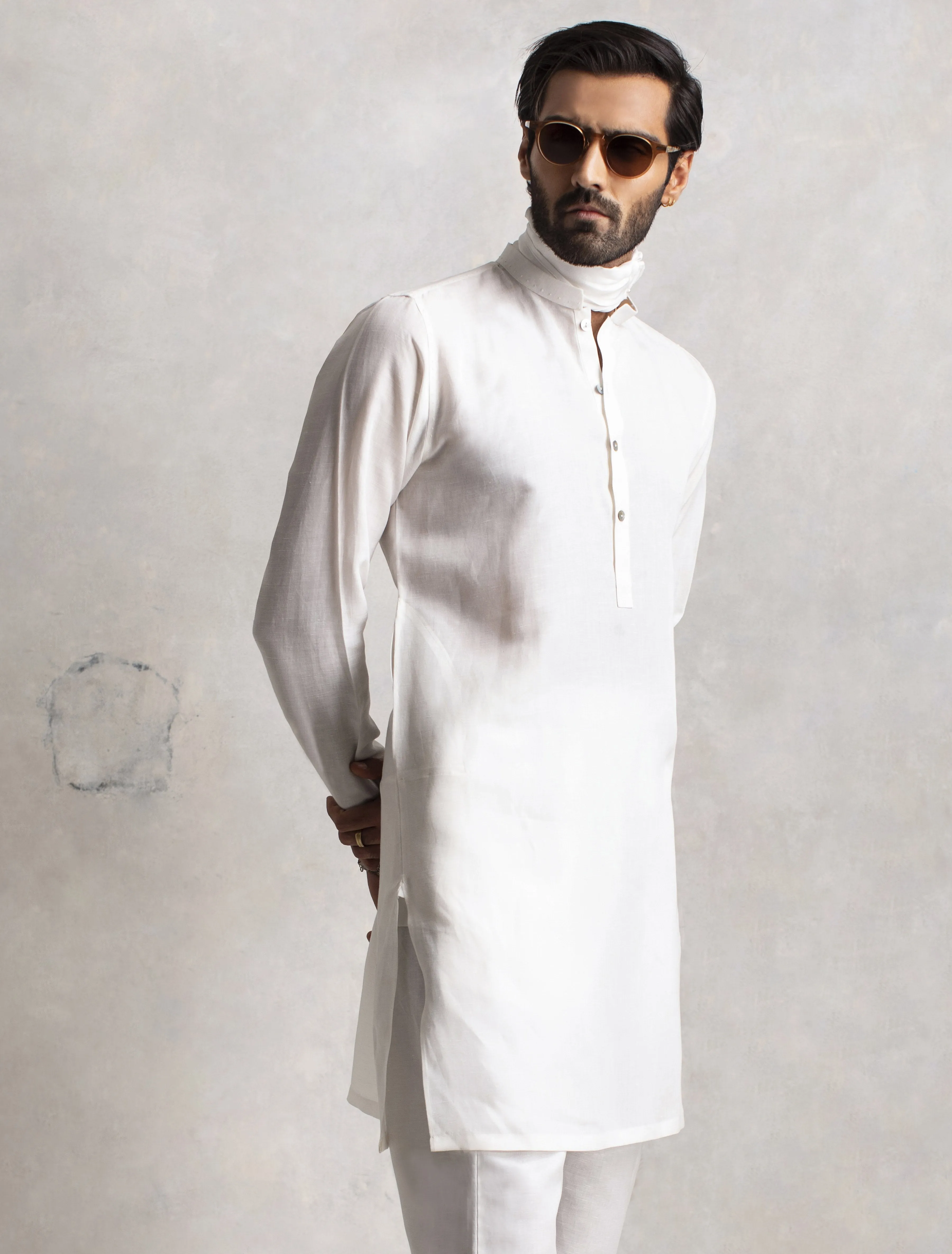 WHITE LINEN KURTA WITH COTTON PAJAMA