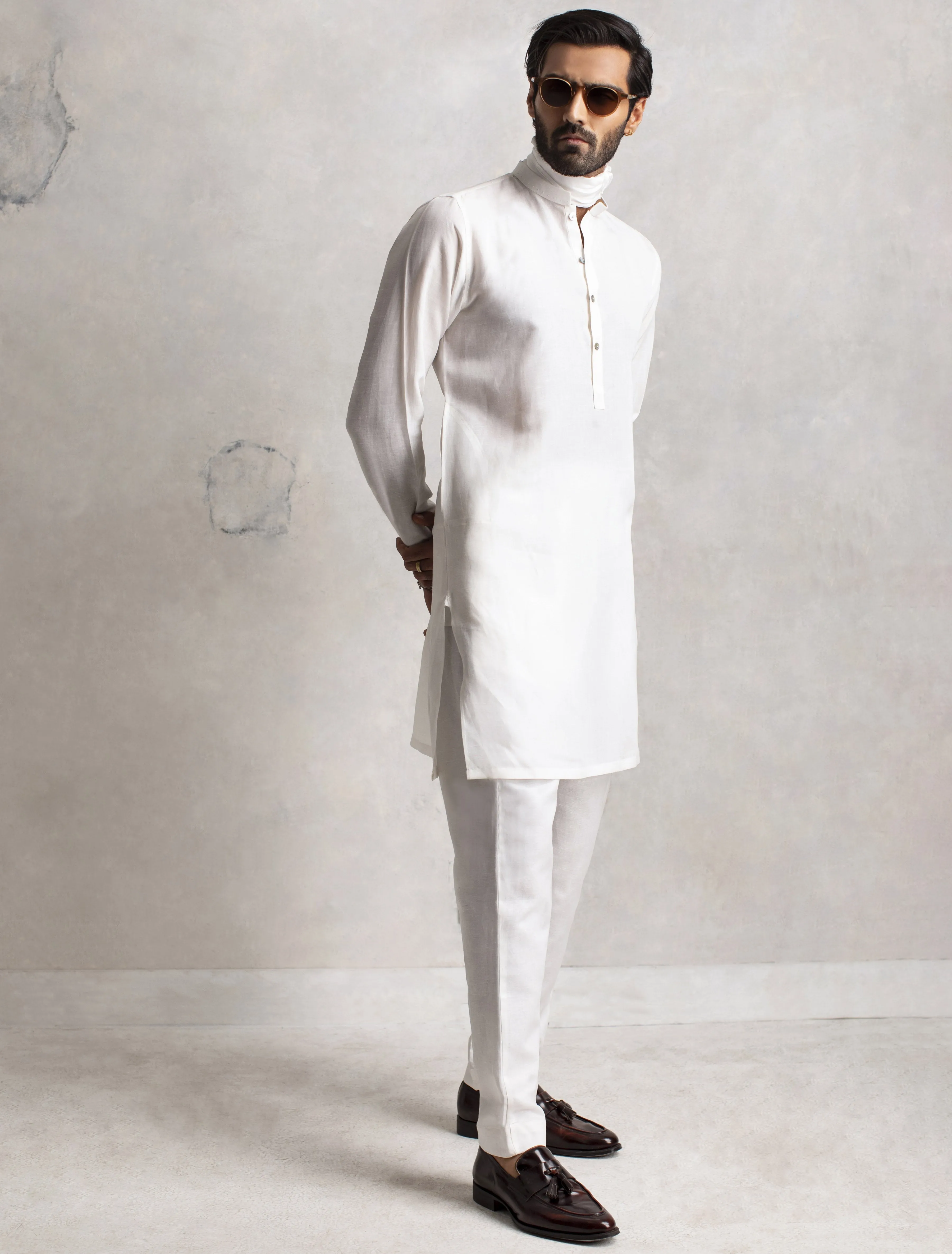 WHITE LINEN KURTA WITH COTTON PAJAMA