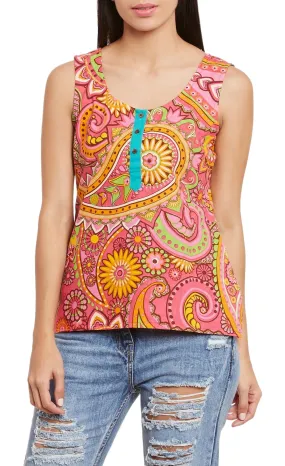 Womens Cotton Printed Short Top Kurti Sleeveless With Contrast Placket And Buttons,2X-Large,W-CST40-3129