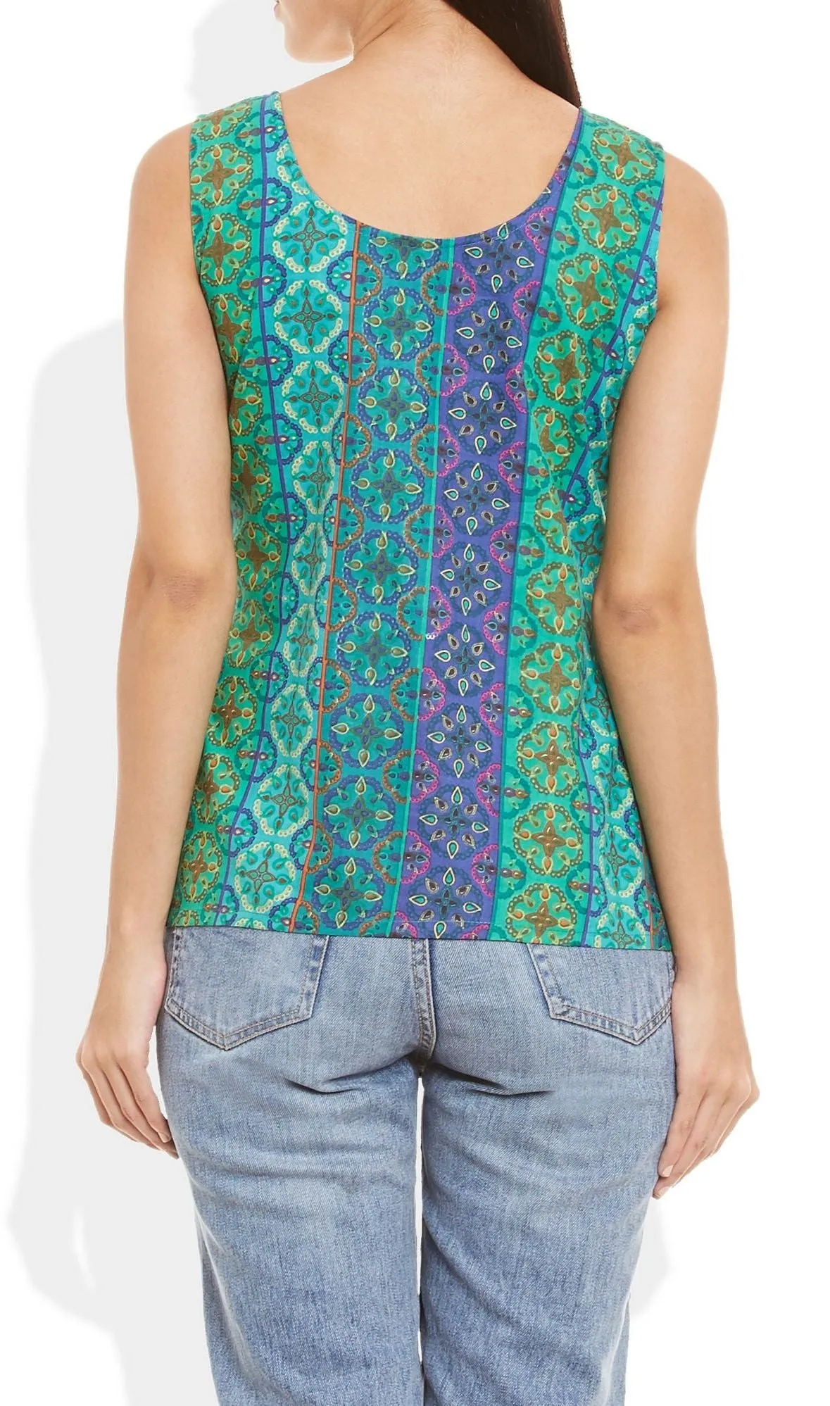 Womens Cotton Printed Short Top Kurti Sleeveless With Contrast Placket And Buttons,5X-Large,W-CST46-3125