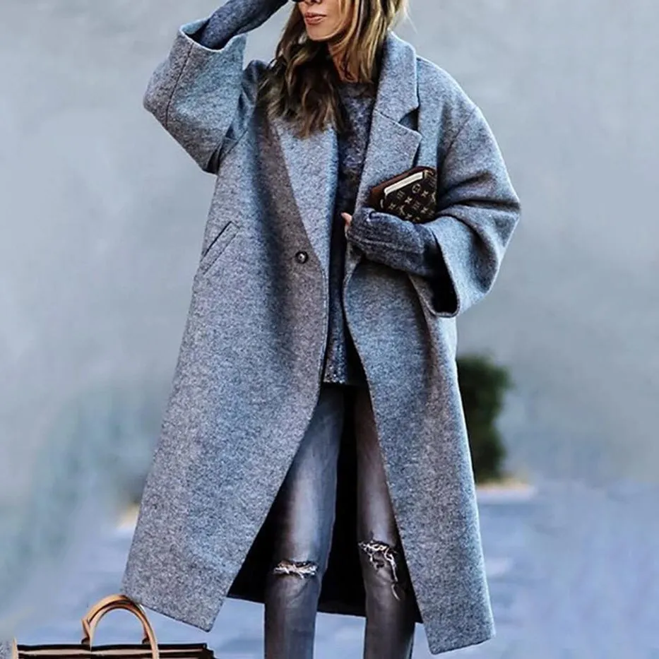 Women's Elegant Woolen Long Trench Coat | Ideal for Autumn/Winter