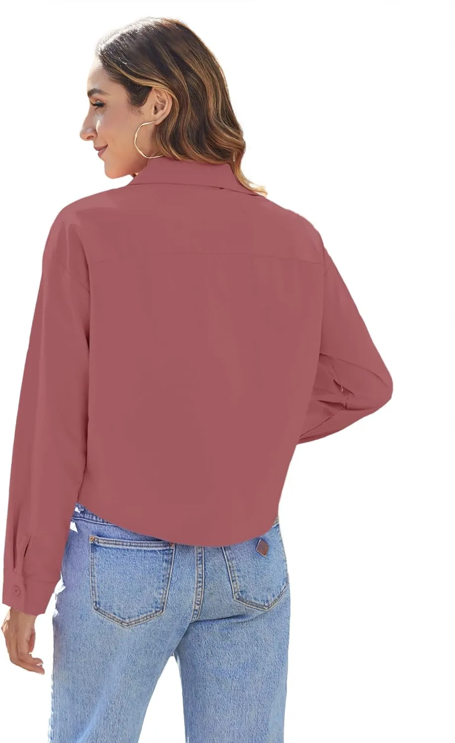 Zeagoo Cropped Button Down Shirts Long Sleeve V Neck Solid Tops