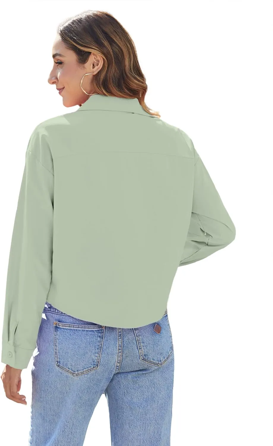 Zeagoo Cropped Button Down Shirts Long Sleeve V Neck Solid Tops