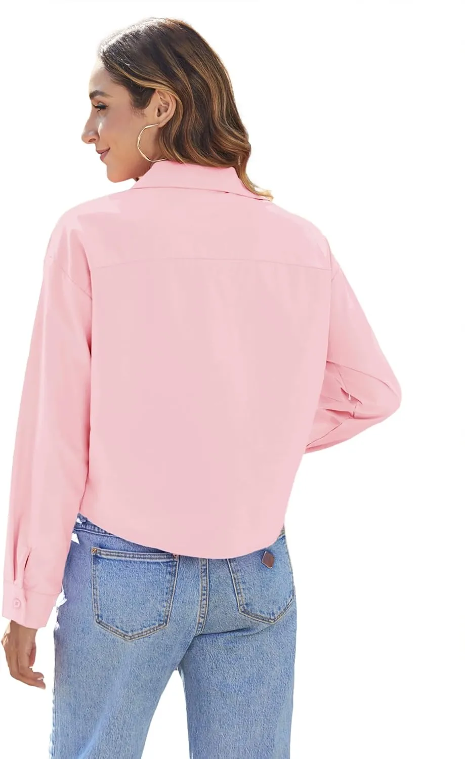 Zeagoo Cropped Button Down Shirts Long Sleeve V Neck Solid Tops