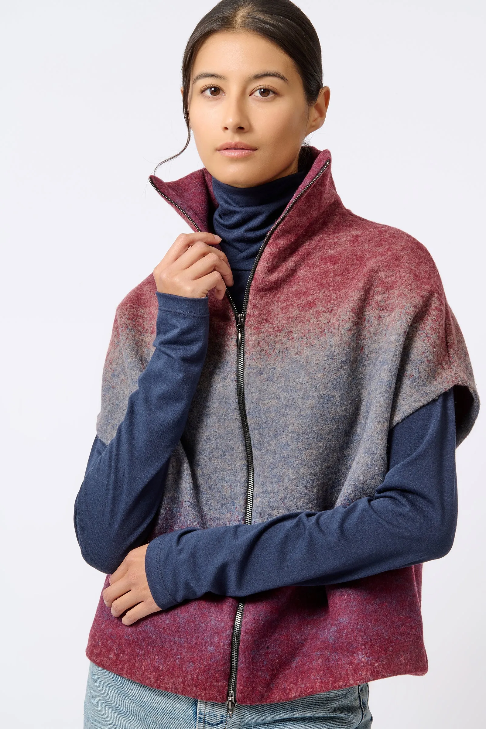 Zip Mock Cardigan - Ombre